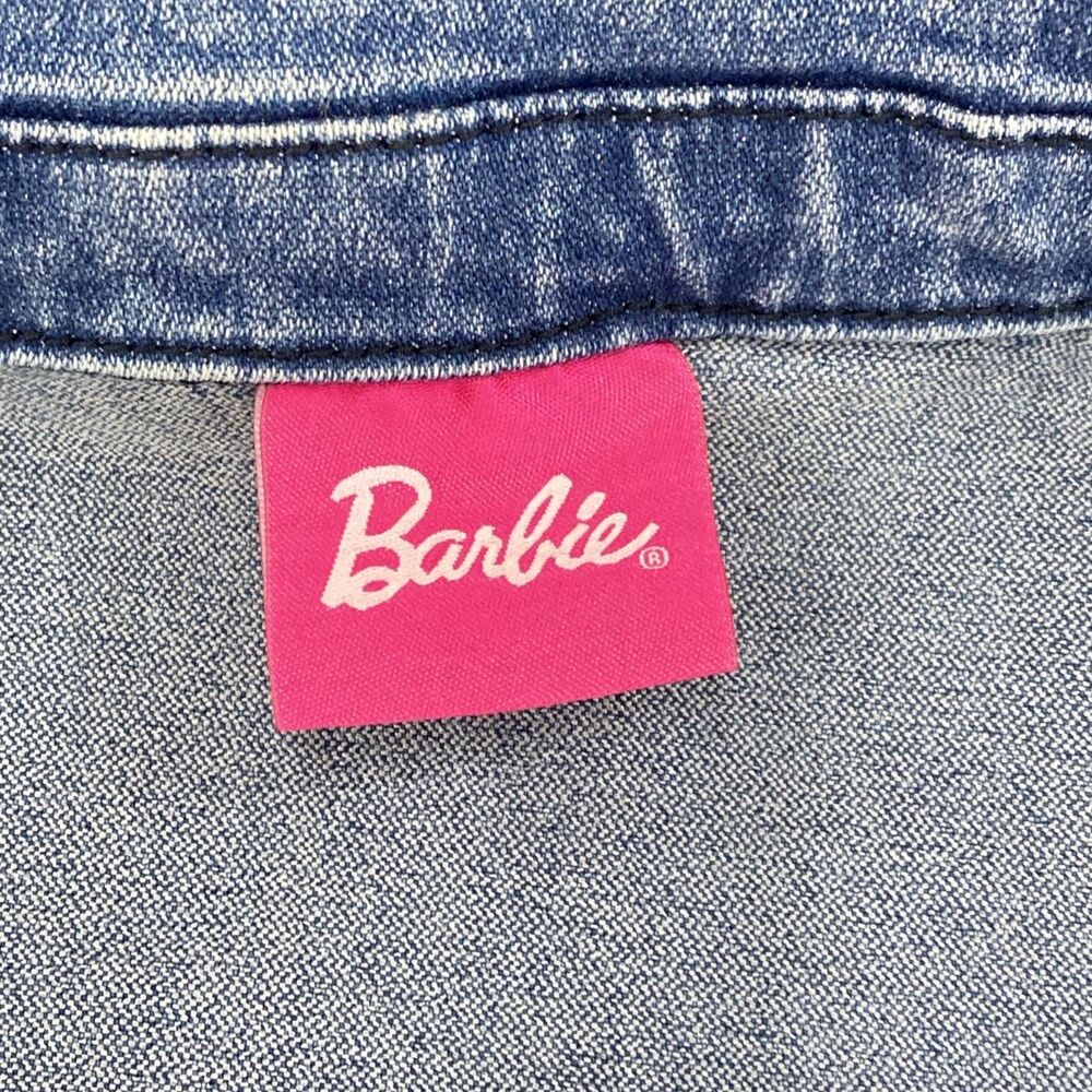 Barbie Denim Jacket Girls Size 7 Embroidered Patches Strong Girls Make Waves - Picture 10 of 16